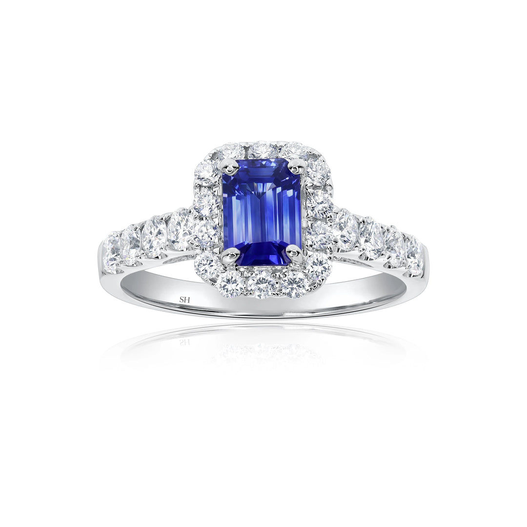 Emerald Cut Sapphire Halo Ring (0.70Ct) - W0857