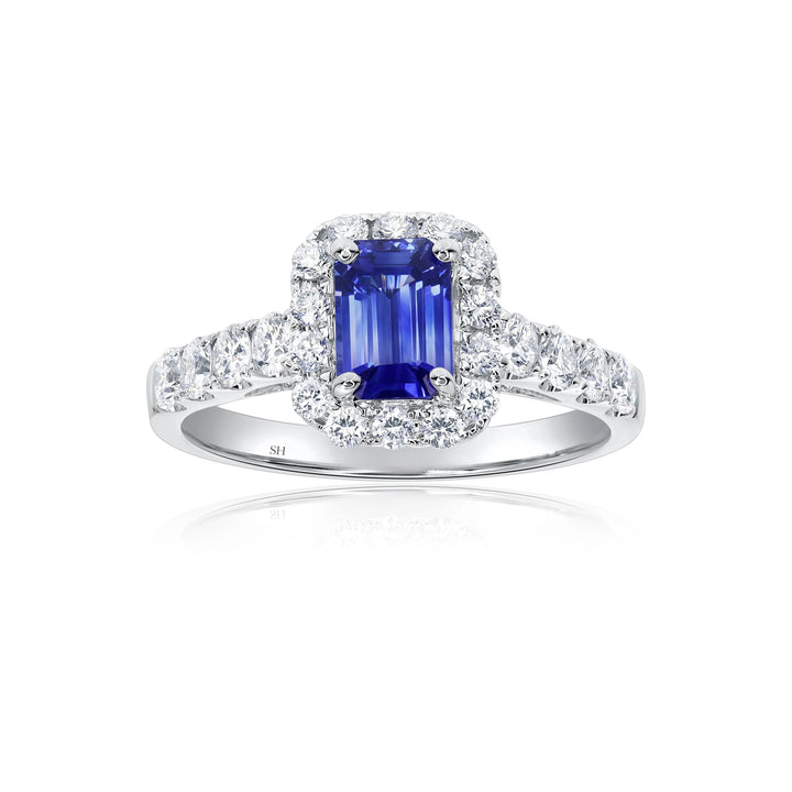 Emerald Cut Sapphire Halo Ring (0.70Ct) - W0857