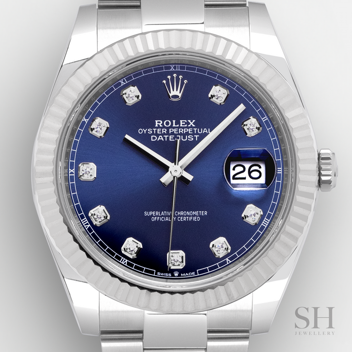 Rolex Datejust41 41mm Steel/WG Blue Dial Diamond Markers 2024 Ref m126334-0015 (#635)