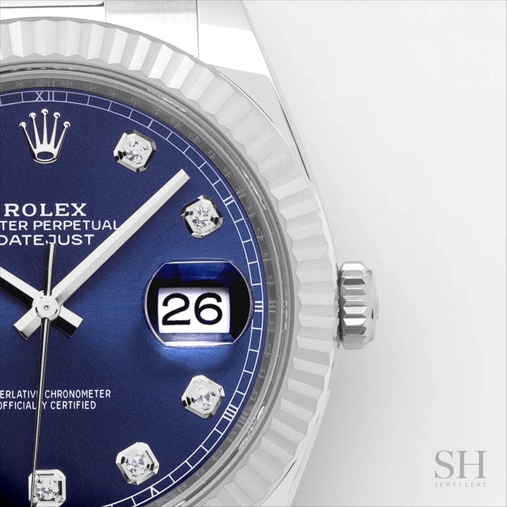 Rolex Datejust41 41mm Steel/WG Blue Dial Diamond Markers 2024 Ref m126334-0015 (#635)