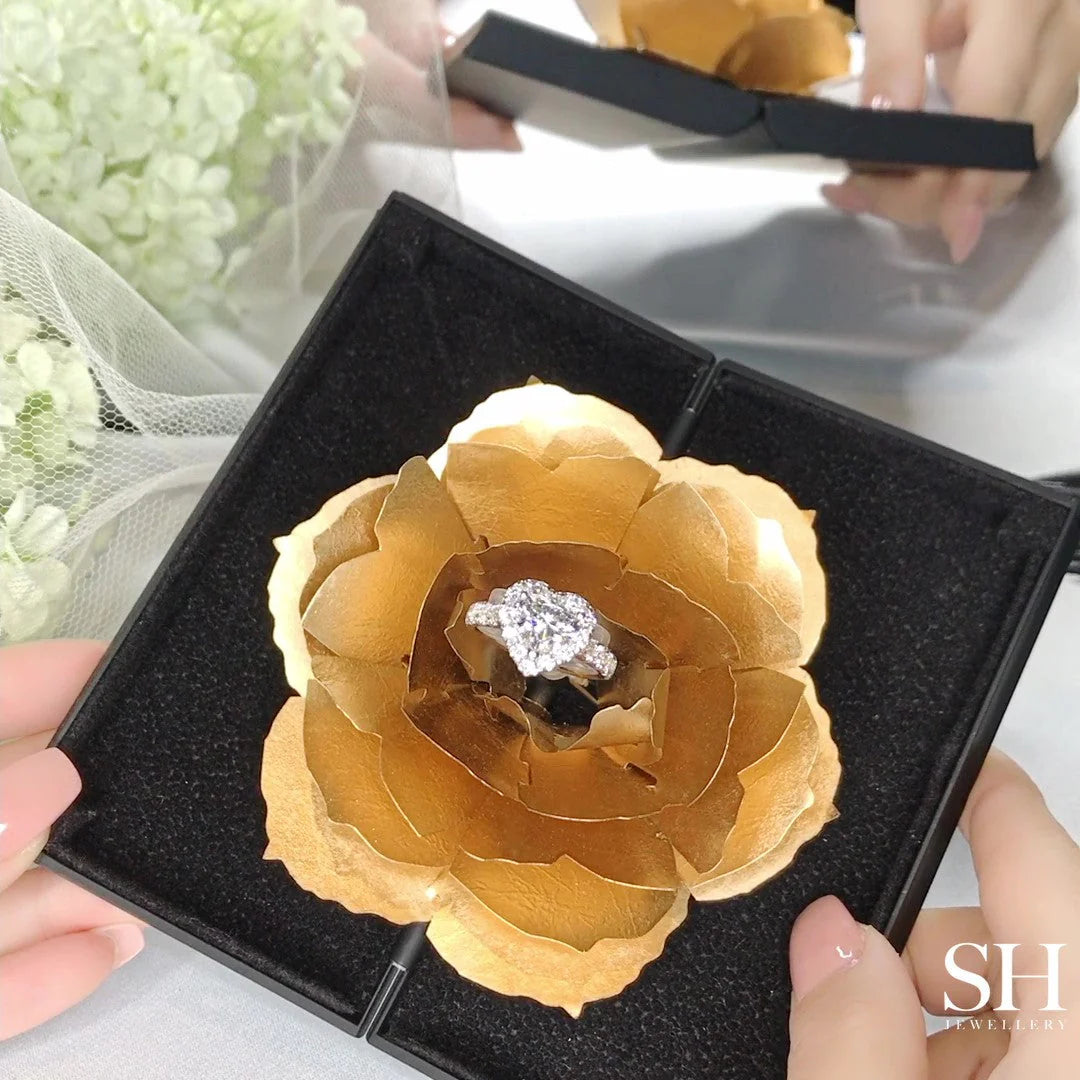 Bold Halo Heart-Shaped Engagement Ring with Pavé-Set Band - W0583