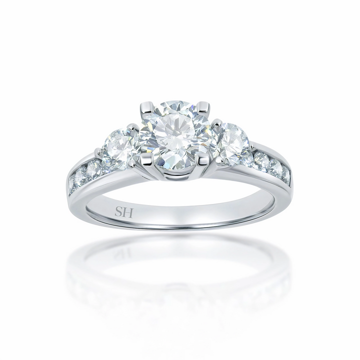 Modern 4-Claw trilogy ring with channel set band - W0032