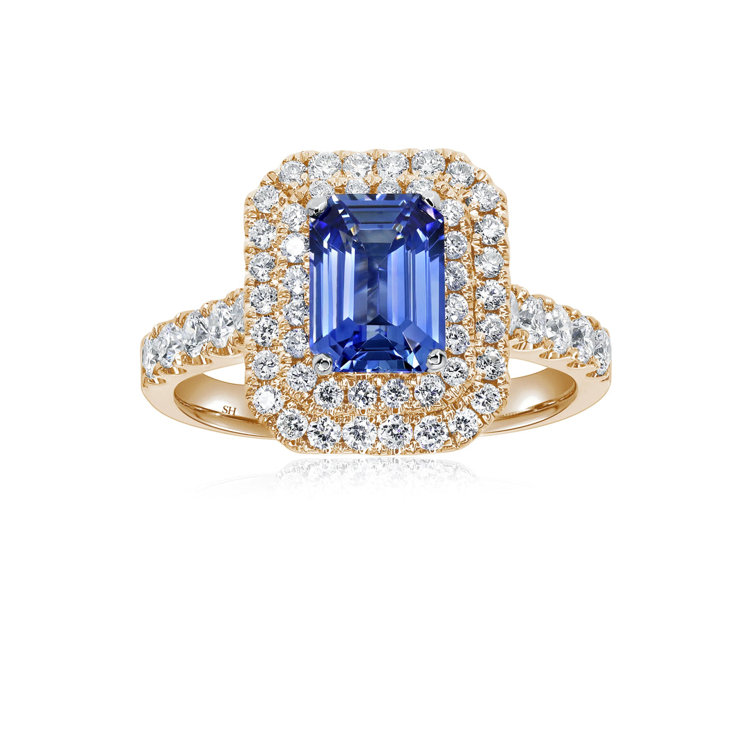 Emerald Cut Double Halo Sapphire Ring (1.50Ct) - W0868