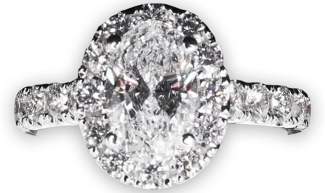Bold Halo Oval Engagement Ring with Pavé-Set Band - W0584