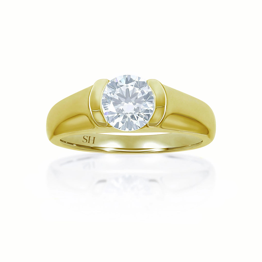 Modern half bezel set solitaire engagement ring - W0010