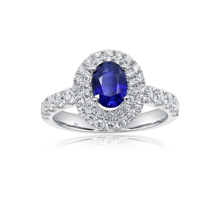 Double Halo Sapphire Halo Ring With Single Band (0.80Ct) - W0859