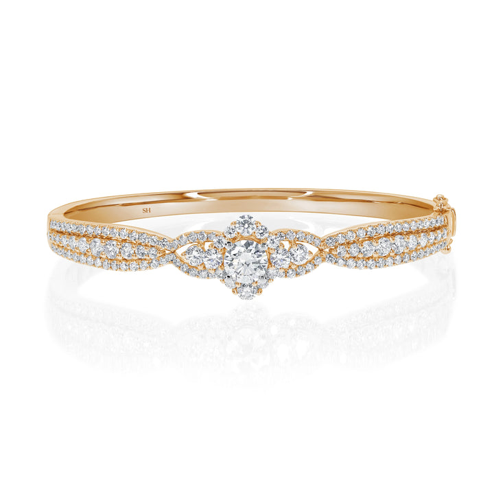 Triple Leafy Halo Diamond  Bangle 4.5mm - W0915