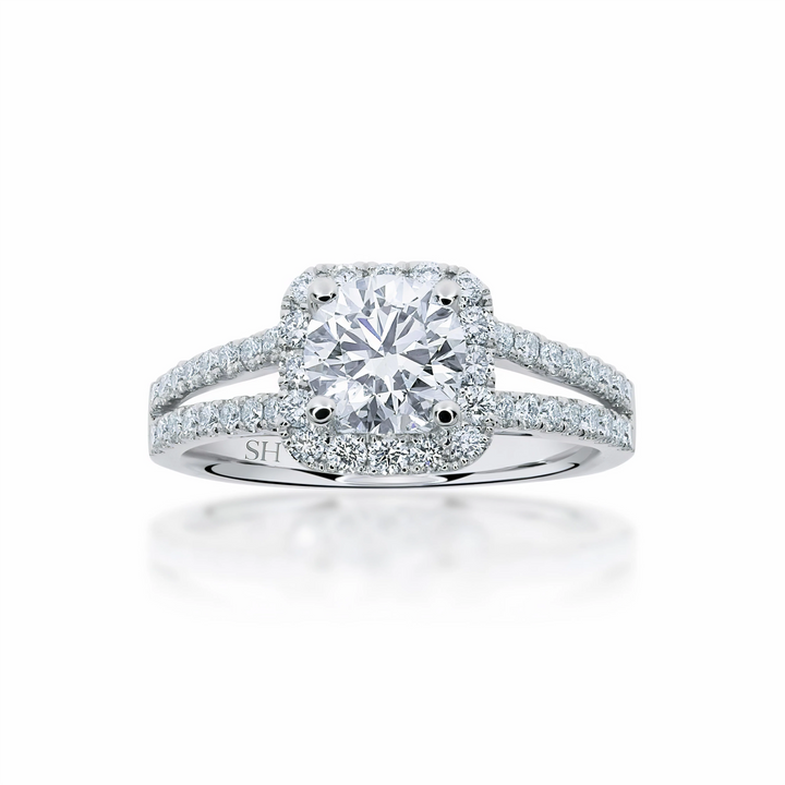 Cushion halo and twin pavé set diamond band - W0345