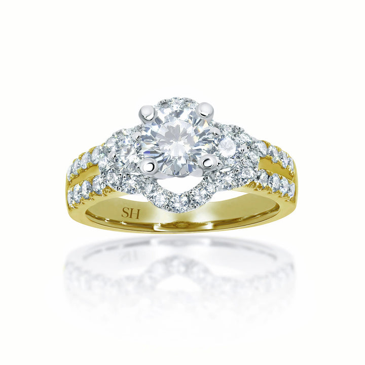 Modern 4-Claw engagement ring with semi halo twin Pavé set band - W0052