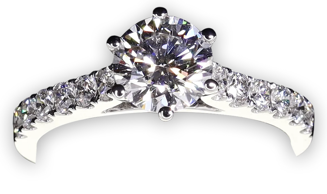 Bold 6-Claw engagement ring with pavé set band - W0253