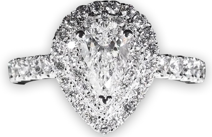 Bold Pear Shaped Halo & Pavé-Set Diamond Band - W0578