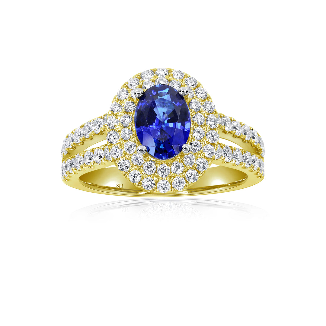 Double Halo Sapphire Ring With Split Band (1.00Ct) - W0867