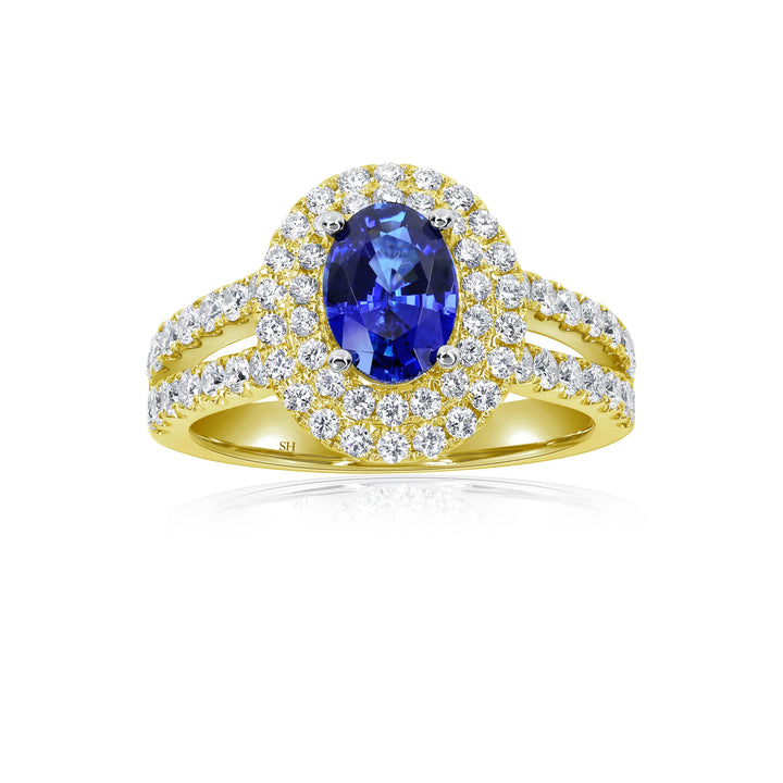 Double Halo Sapphire Ring With Split Band (1.00Ct) - W0867