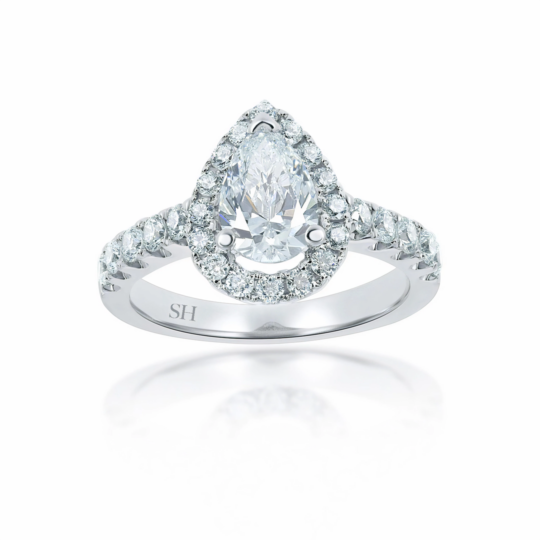 3-Claw Pear Shape Halo and Pavé-Set Diamond Band - W0042