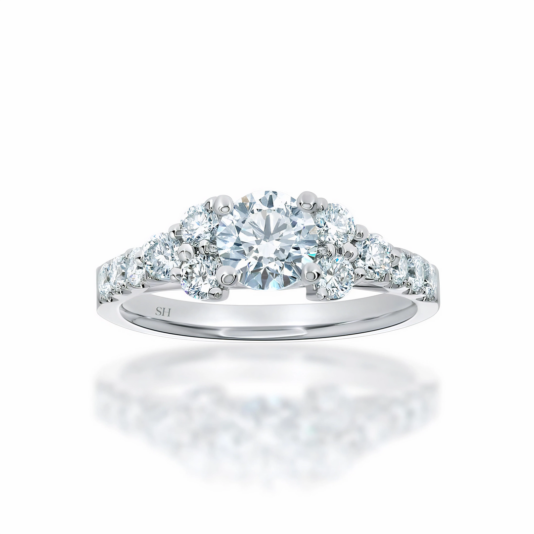 Elegant engagement ring with twin stone shoulders - W0320