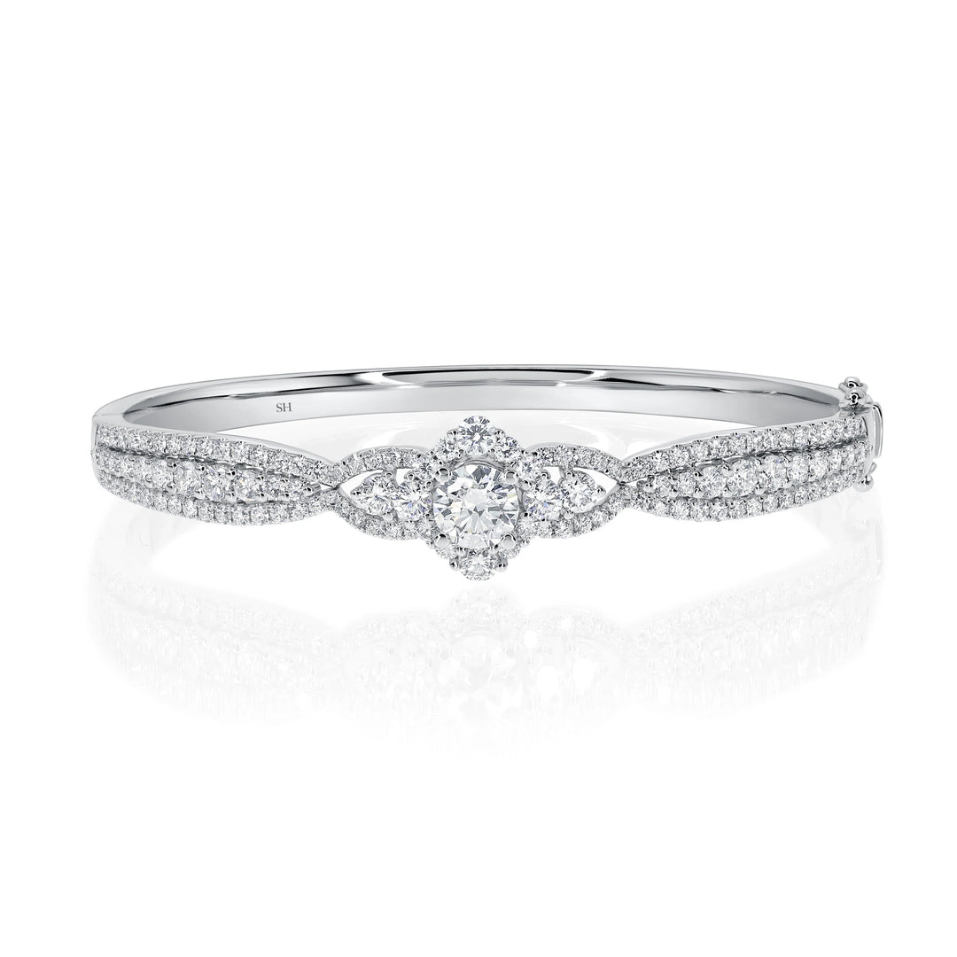 Triple Leafy Halo Diamond  Bangle 4.5mm - W0915