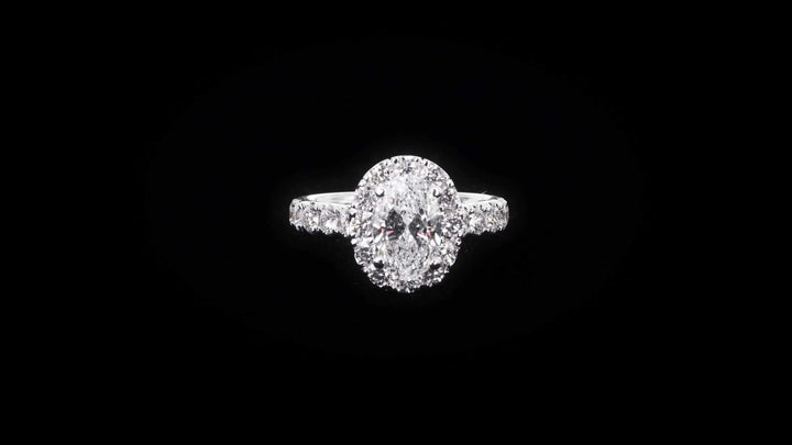 Bold Halo Oval Engagement Ring with Pavé-Set Band - W0584