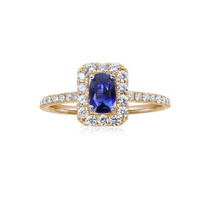 Elongated Slim Halo Cushion Cut Sapphire Ring (0.45Ct) - W0870