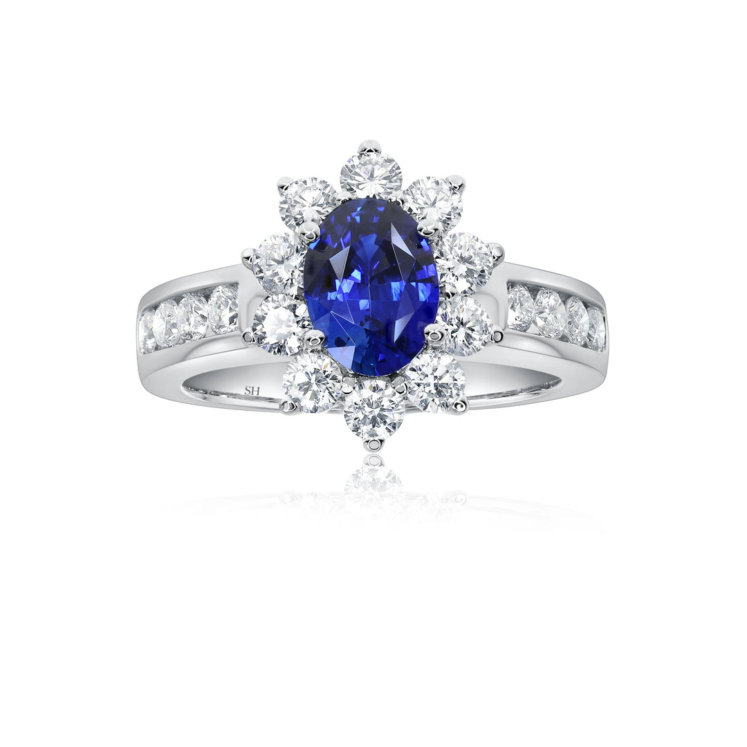 Classic Sapphire Halo Ring With Channel Set Band (1.00Ct) - W0860