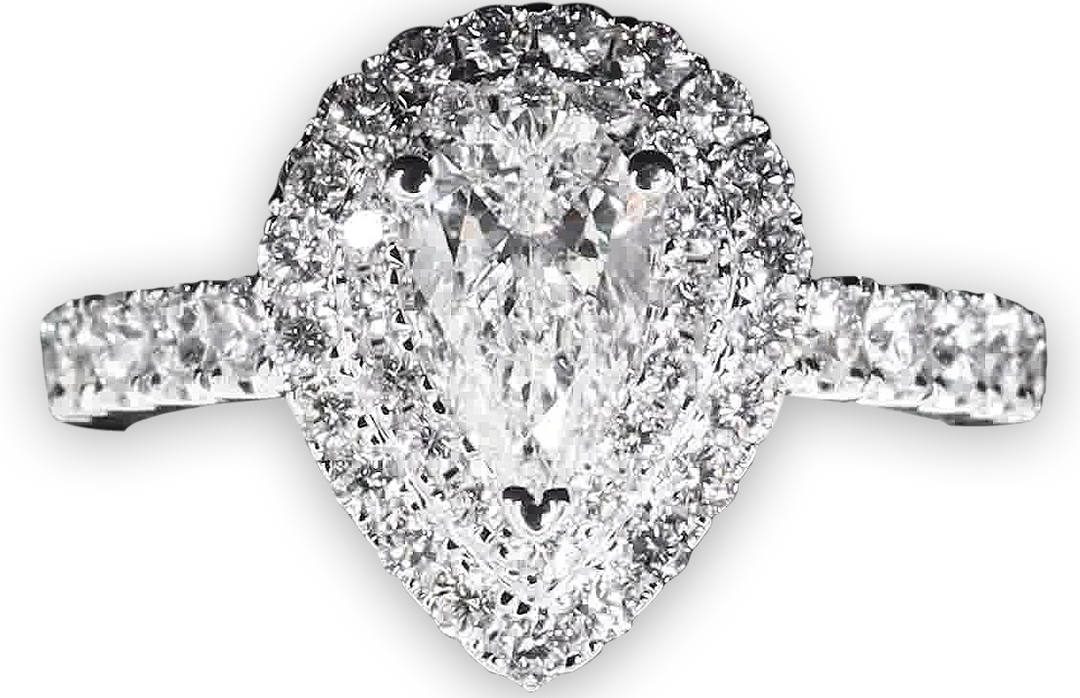 Bold Pear Shaped Halo & Pavé-Set Diamond Band - W0578