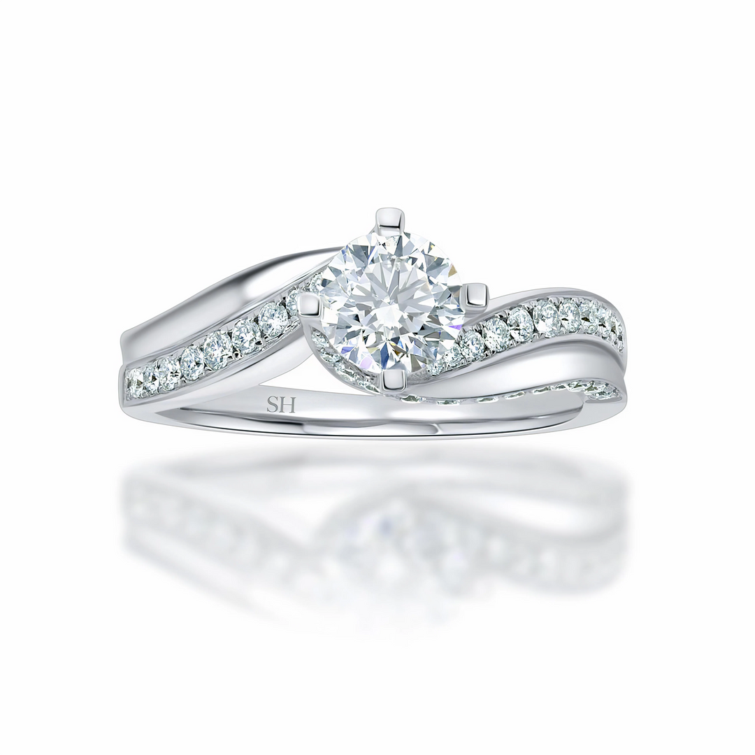 Four claw twist with polished band and sweeping diamonds - W0331
