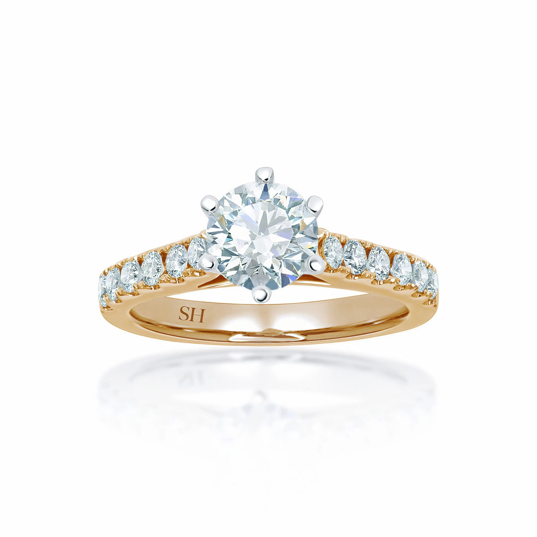 Bold 6-Claw engagement ring with pavé set band - W0253