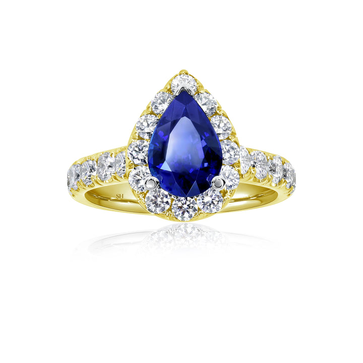 Bold Pear Shape Sapphire Halo Ring (1.80Ct) - W0856
