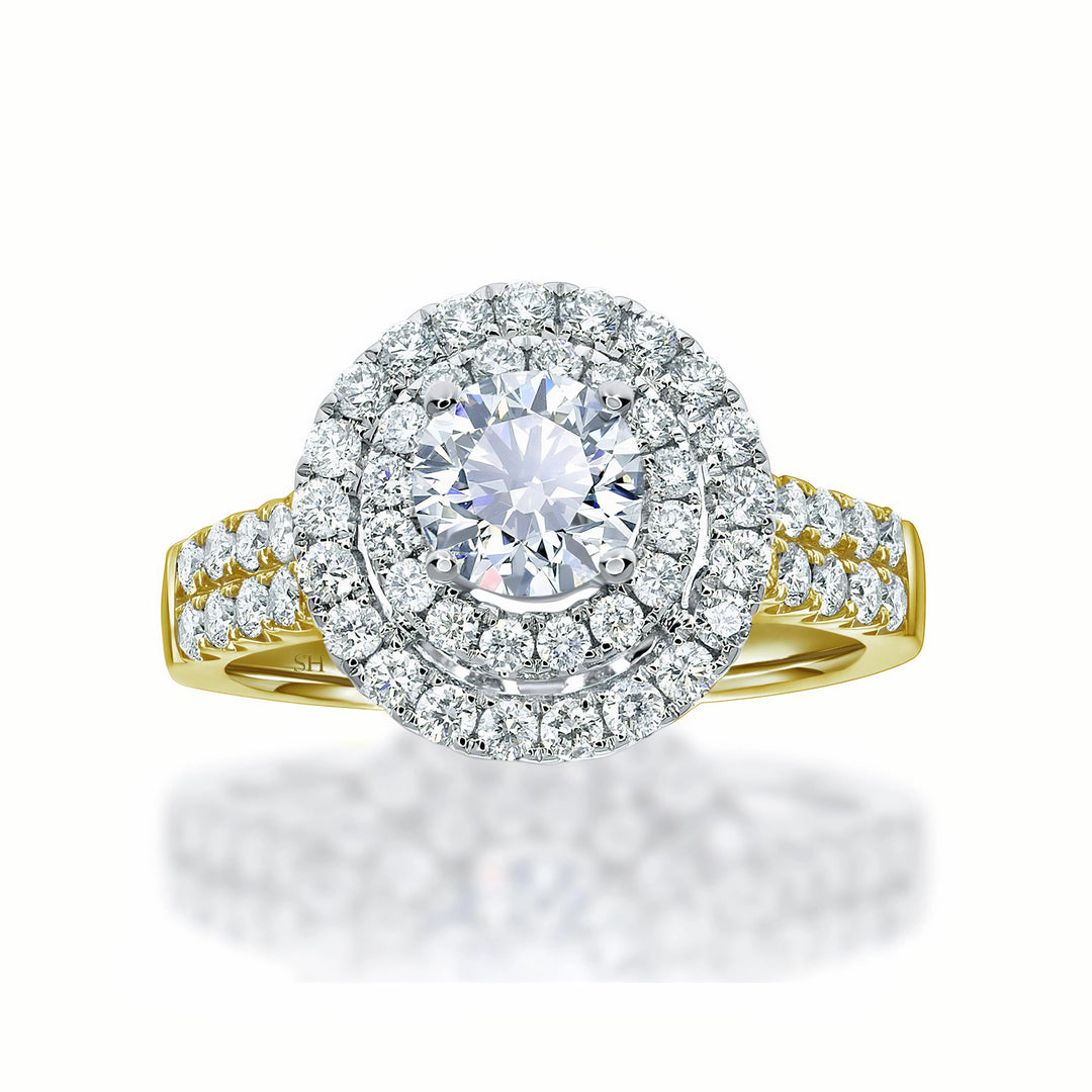 Double halo with twin pavé diamond band - W0351