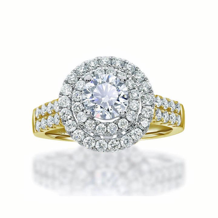 Double halo with twin pavé diamond band - W0351