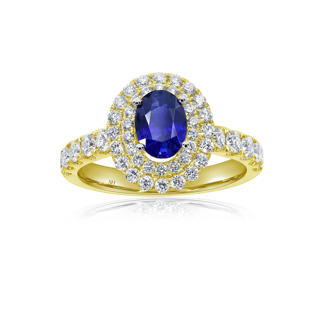 Double Halo Sapphire Halo Ring With Single Band (0.80Ct) - W0859