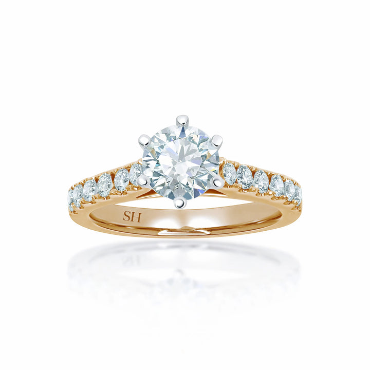 Bold 6-Claw engagement ring with pavé set band - W0253