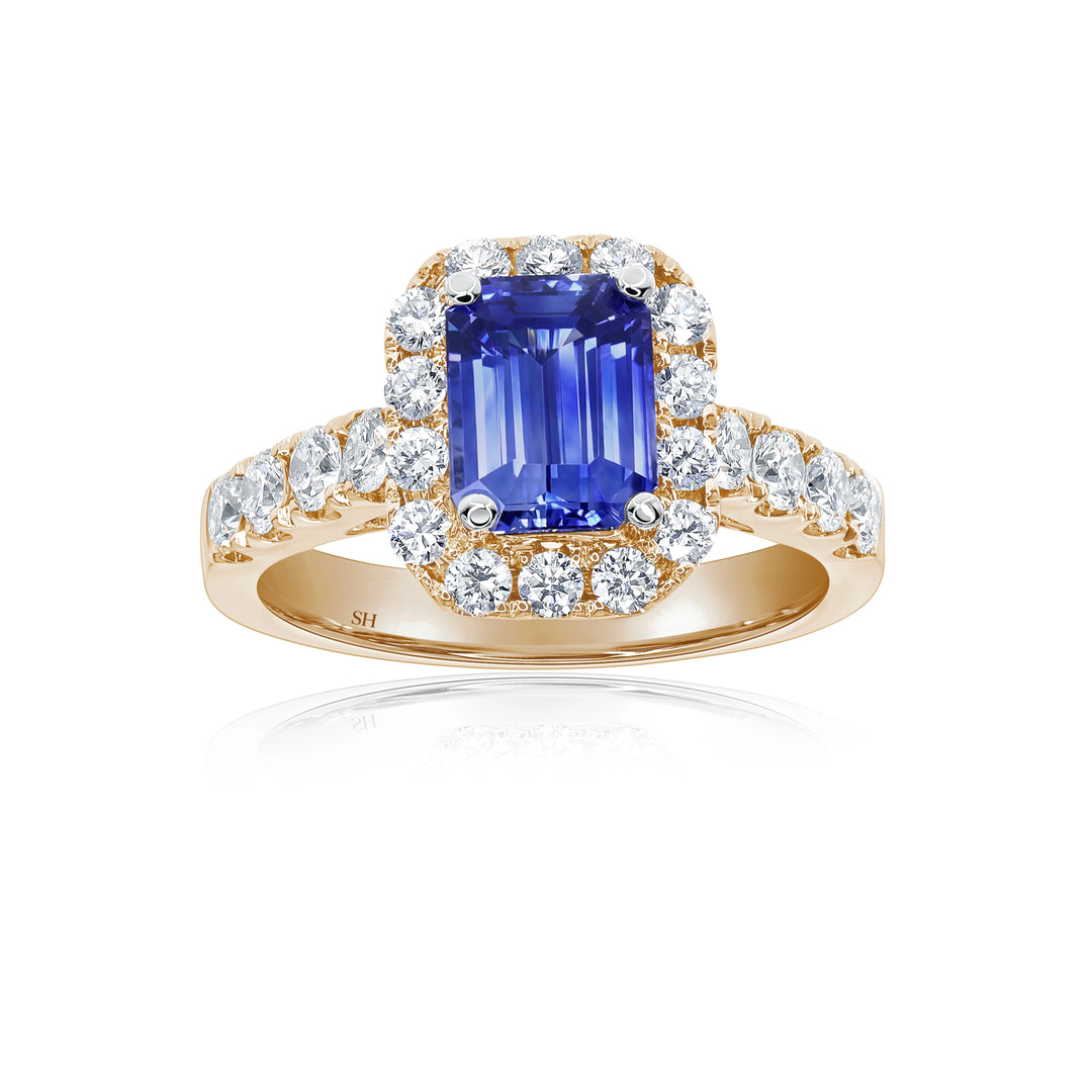 Emerald Cut Sapphire Halo Ring (1.50Ct) - W0858