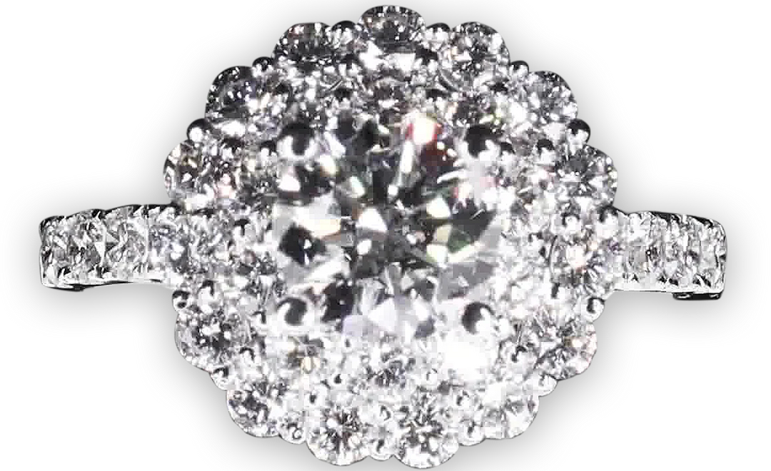 Floral Double Halo Diamond Engagement Ring with Pavé-Set Band - W0587