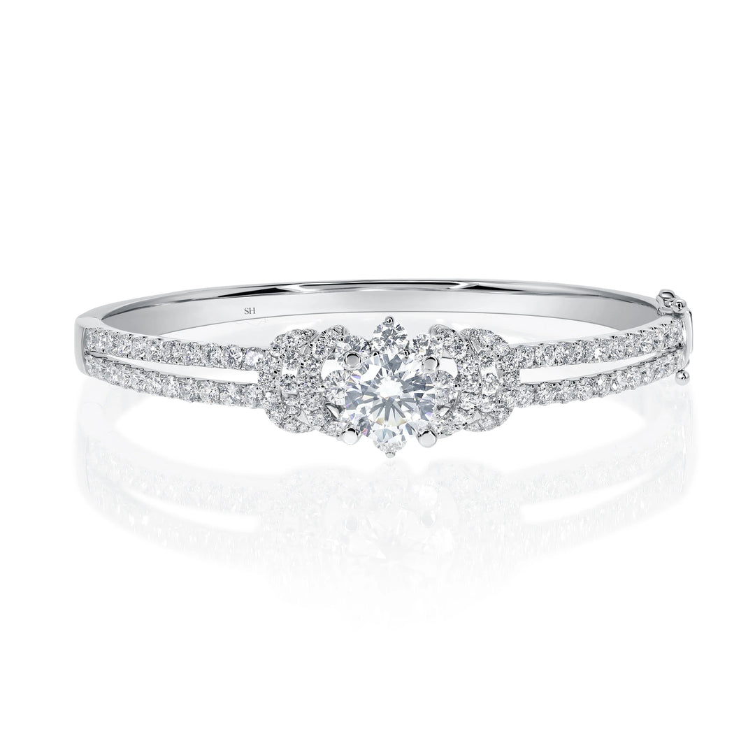 Starry Halo with Crescent Side Accents in Split 2-Row Bangle - W0921