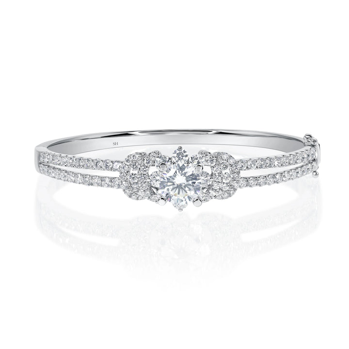Starry Halo with Crescent Side Accents in Split 2-Row Bangle - W0921