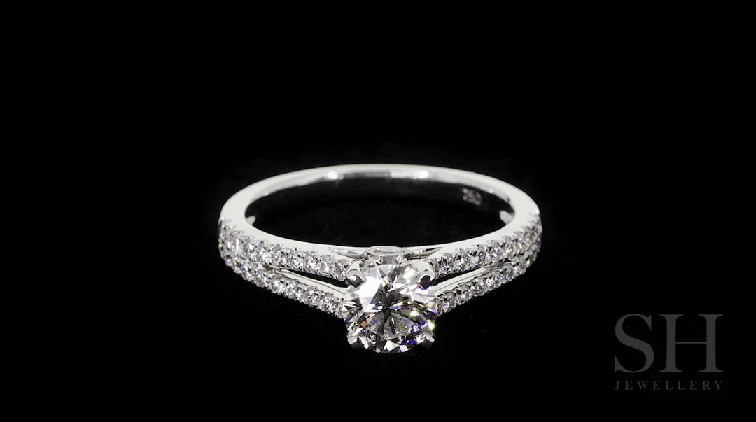 Classic 4-Claw engagement ring with split pavé set diamond band - W0030