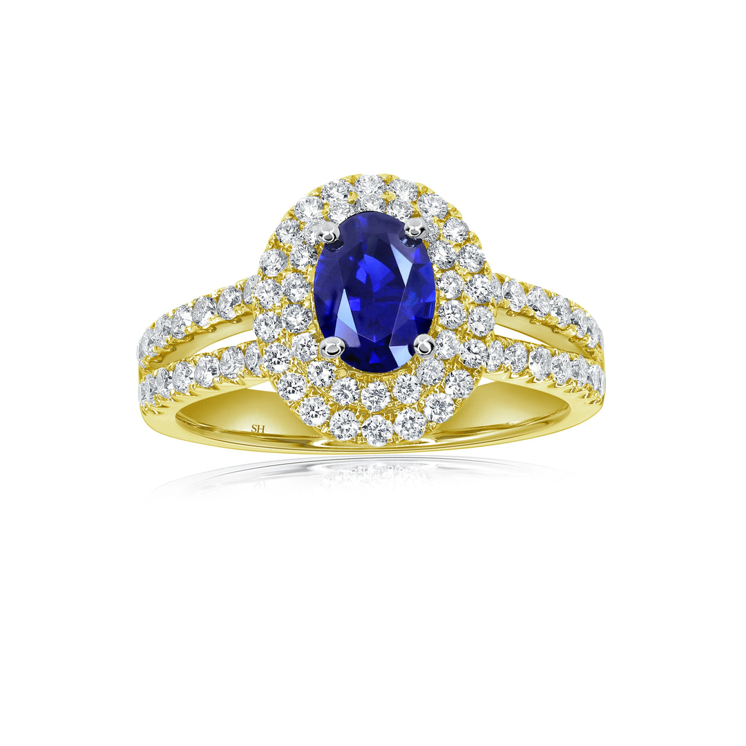 Double Halo Sapphire Ring With Split Band (0.70Ct) - W0866