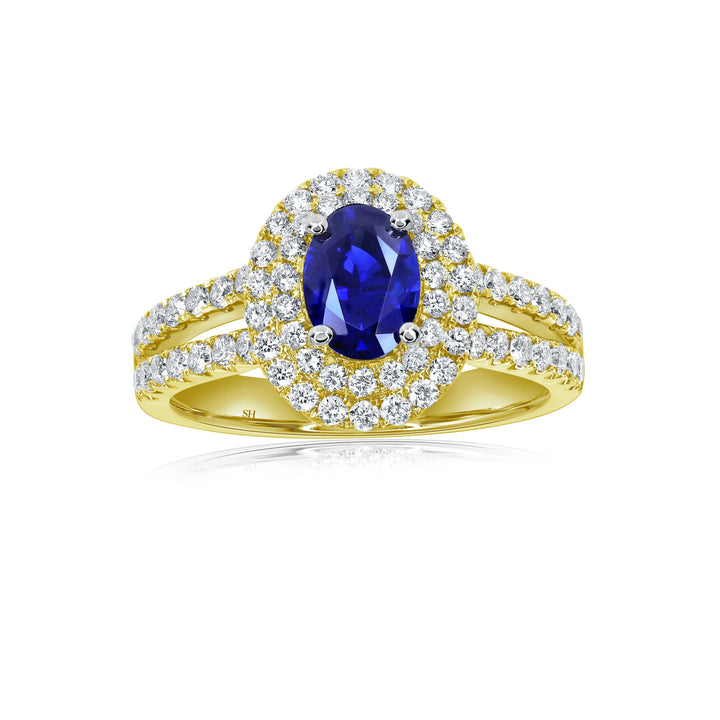 Double Halo Sapphire Ring With Split Band (0.70Ct) - W0866