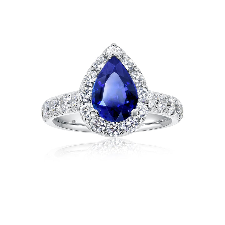 Bold Pear Shape Sapphire Halo Ring (1.80Ct) - W0856