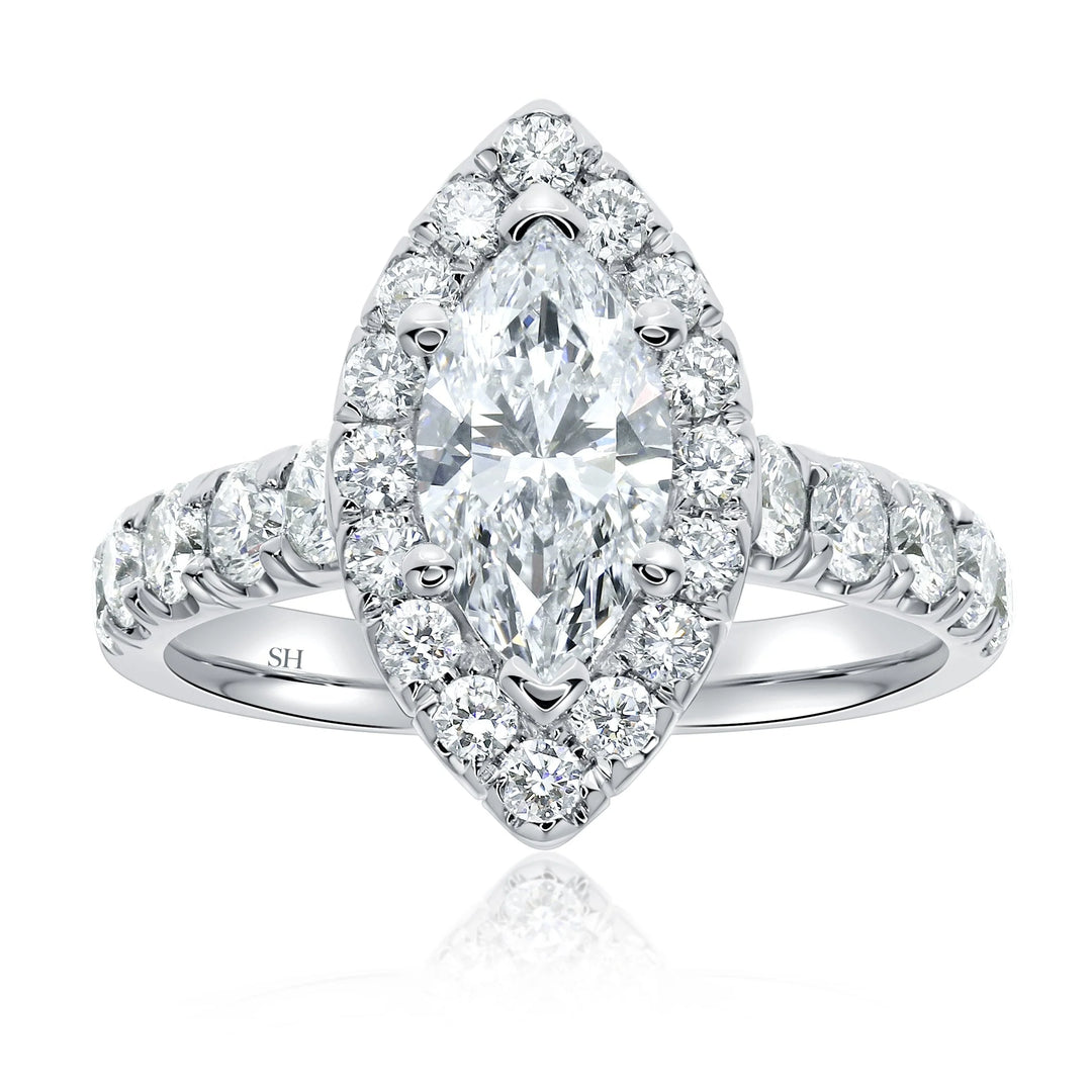 Bold Halo Marquise Engagement Ring with Pavé-Set Band - W0582