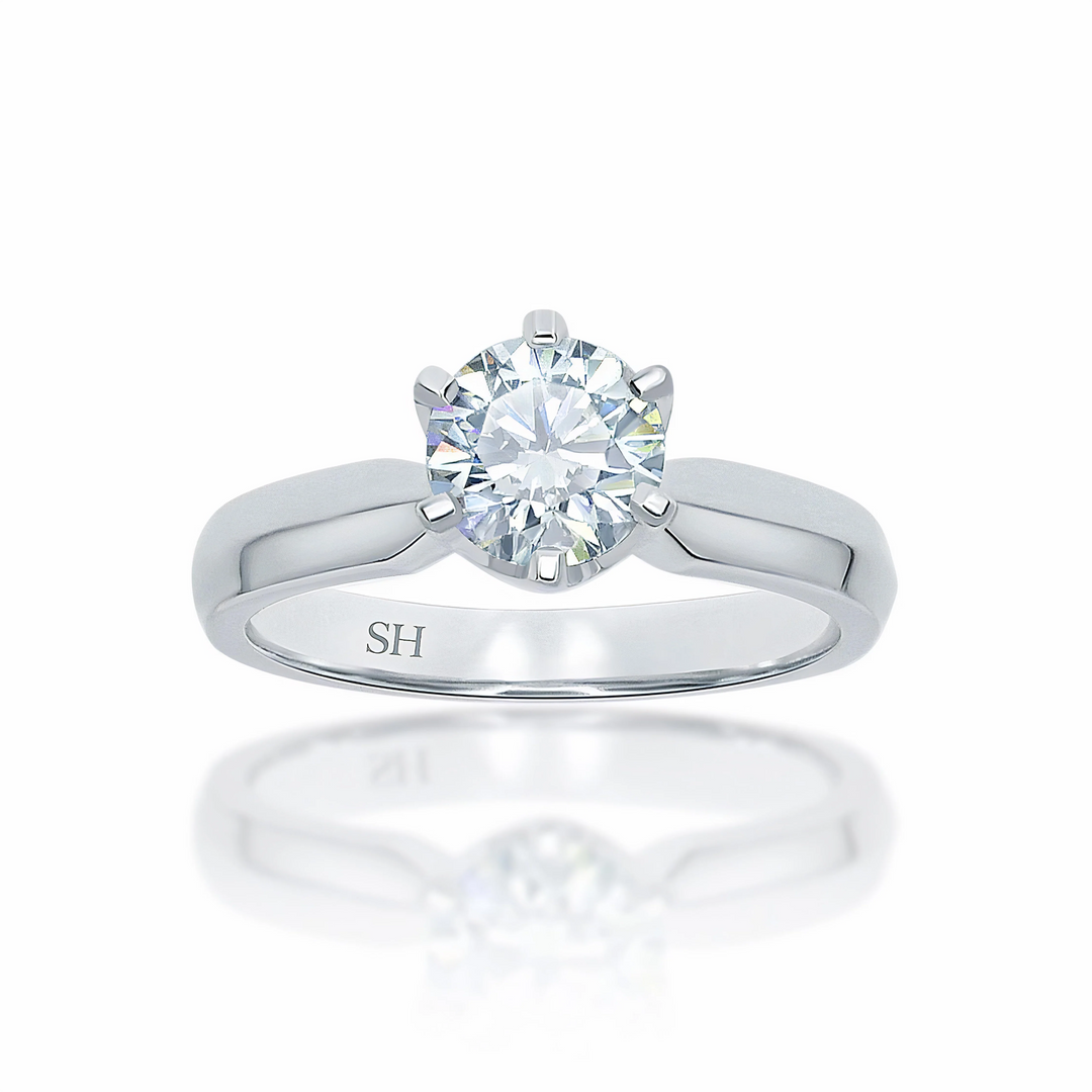 Modern 6-Claw Solitaire Engagement Ring with Knife Edge Band - W0002
