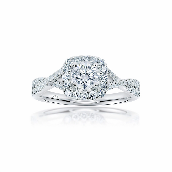 Elegant Cushion Shaped Halo Ring with Infinity Band - W0410