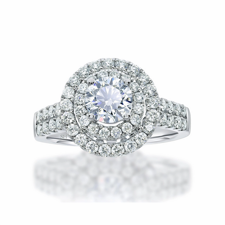 Double halo with twin pavé diamond band - W0351