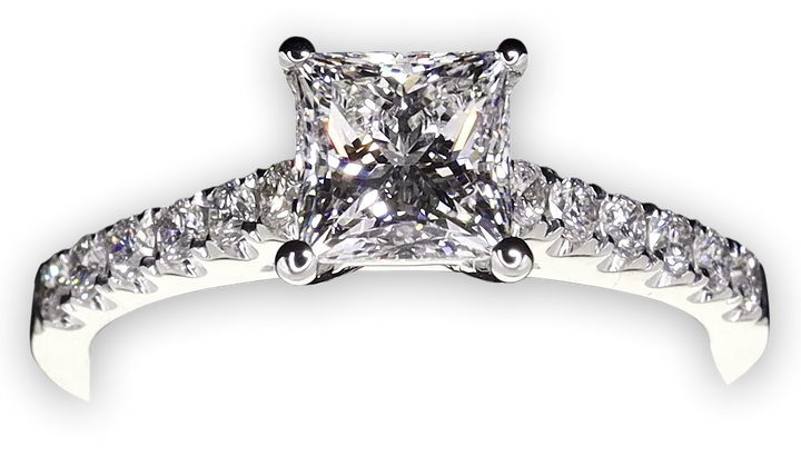 Classic Princess Cut Engagement Ring with Pavé-Set Band - W0333
