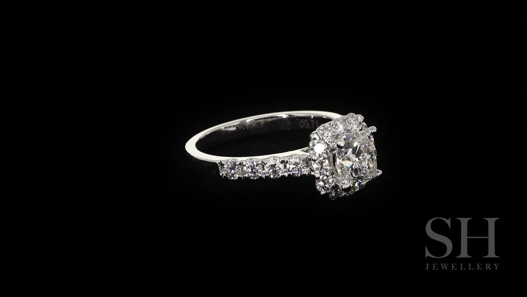 Cushion Cut halo with pavé set diamond band - W0350