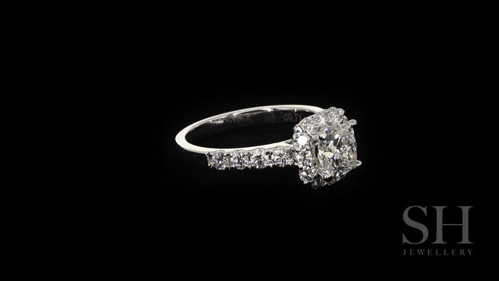 Cushion Cut halo with pavé set diamond band - W0350