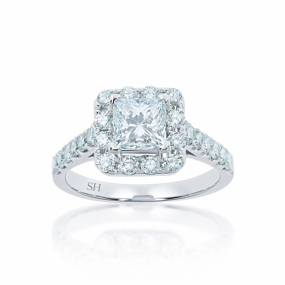 Bright Princess Cut Halo Engagement Ring - W0261