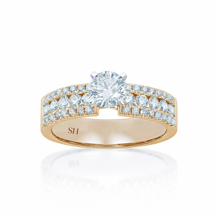 Bold 4-Claw engagement ring with wider diamond band - W0262