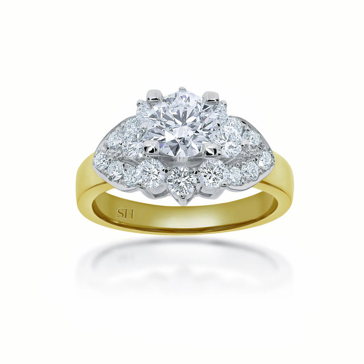 Diamond leaf halo ring - W0346