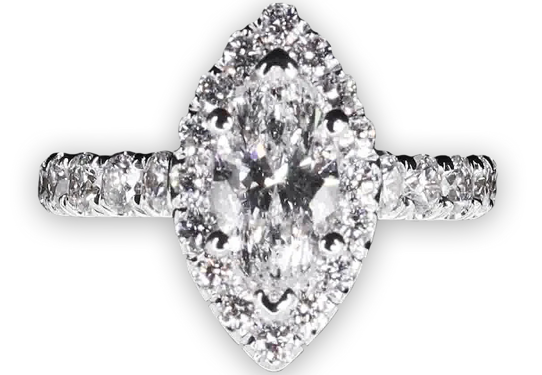 Bold Halo Marquise Engagement Ring with Pavé-Set Band - W0582